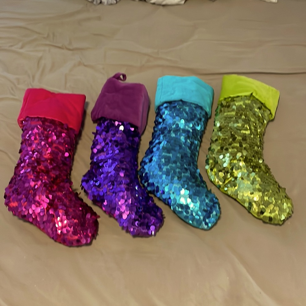 Set of 4 Sequin Christmas Stockings